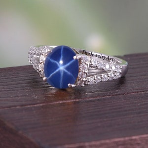 Blue Lindy Star Ring, Lindy Star Sapphire Ring, Women Sapphire Ring, 6 Ray Lindy Star Ring, Engagement Promise Ring