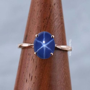 Blue Lindy Star Ring, Lindy 6 Ray Star Sapphire Ring For Women&#39;s, Star Sapphire Ring, 925 Sterling Silver Ring, Engagement Ring