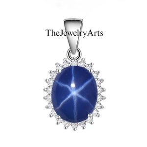 Antique Vintage Genuine Blue Star Sapphire Necklace Sterling Silver / 925 Silver Lindy Star Sapphire Pendant