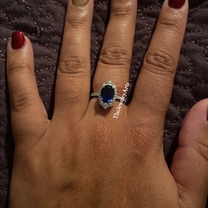 Blue Sapphire Ring, 14K Yellow Gold ,Oval Cut Halo Silver Ring, Wedding Ring,September birthstone