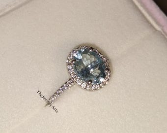 Aquamarine Ring, Oval Blue Stone Ring, Blue Gemstone, March Birthstone, Unique Wedding Ring, Gift For Her