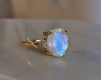 Rainbow Moonstone Ring • 24k Gold Filled • June Birthstone • Handmade Summer Jewelry • White Stone Ring • Perfect Ring for Women