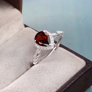 Red Garnet Ring, Garnet Pear Ring, Dainty Silver Ring, Natural Garnet Ring, January Birthstone, Engagement Ring, Solitaire Ring,