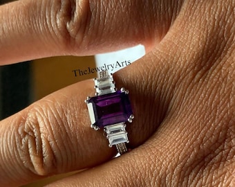 Natural Amethyst Ring, 925 Silver Ring, Amethyst Faceted Ring, Birthstone Ring, Amethyst Jewelry, February Birthstone, Purple Gemstone