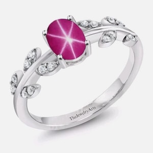 Lindy Star Ruby Ring, Pink Star Gemstone, Lindy Star Ring, 925 Sterling Silver, Oval Cabochon Gemstone, Gift for Women