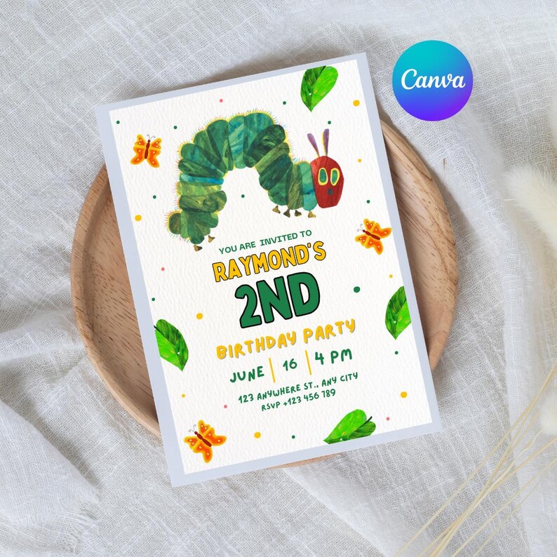 Very Hungry Caterpillar Party Invitation Editable Digital Invitation