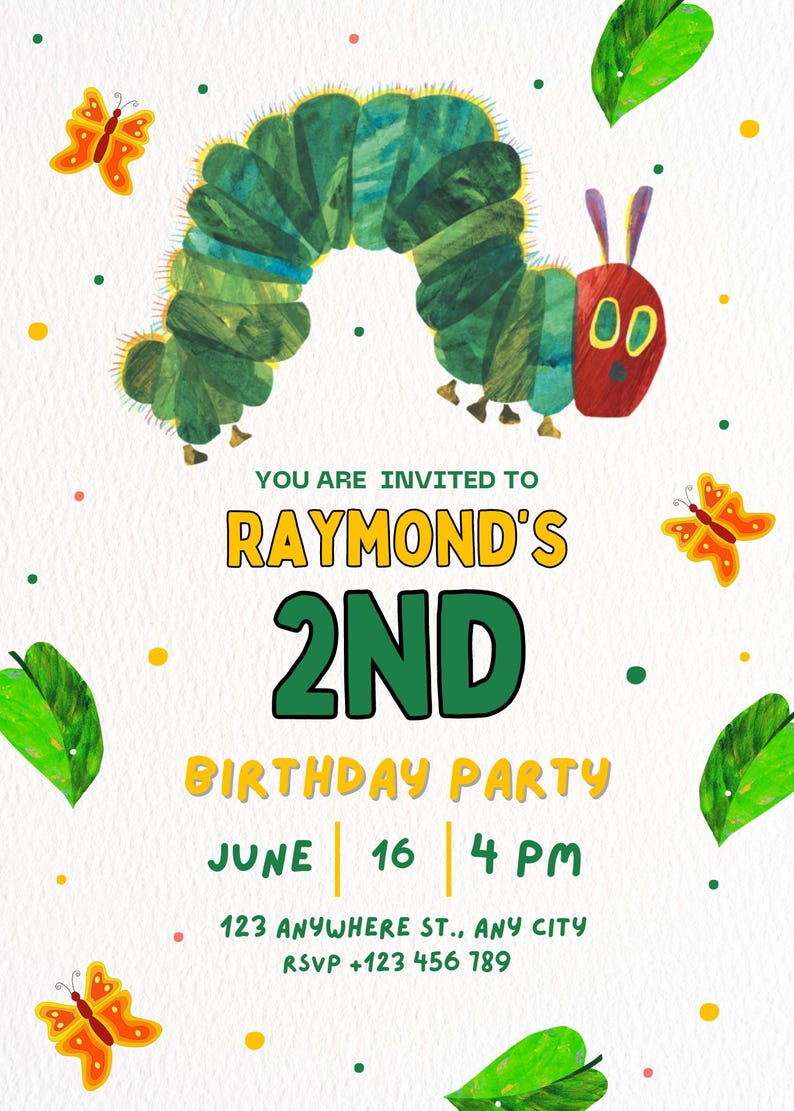 Very Hungry Caterpillar Party Invitation Editable Digital Invitation