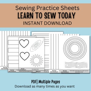 Sewing Practice Sheets, Paper Sewing, Sewing Printables, Learn to Sew, Practice sewing sheets PDF