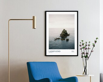 Affiche de voyage Land's End, impression de photographie d'art premium, cadeau Cornouailles, art mural côte atlantique, film couleur