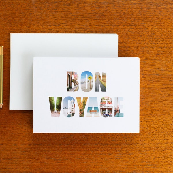 Bon Voyage Card Premium Quality Blank Farewell Card with Unique Travel Photography Design Featuring Destinations Around the World