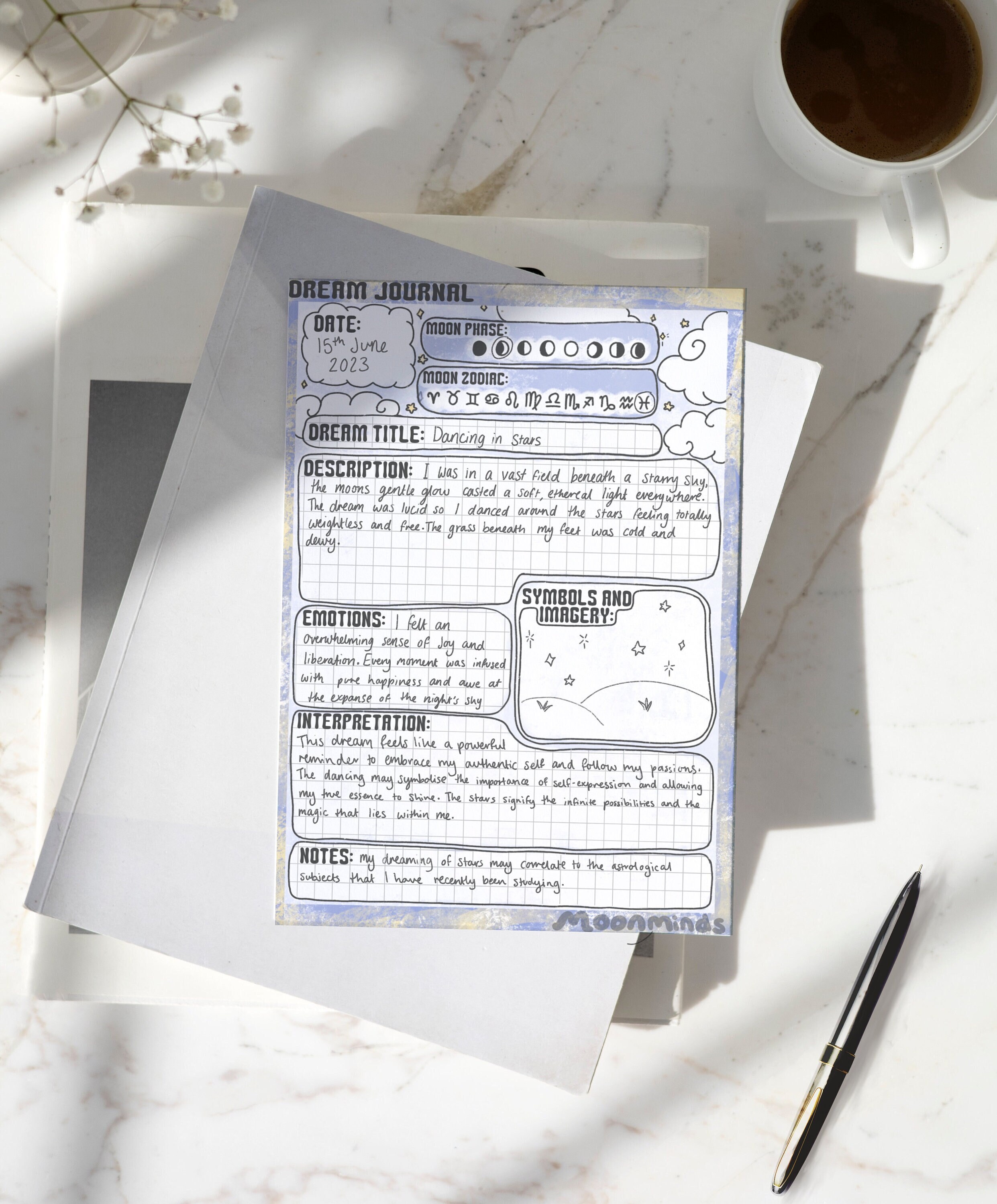 Printable Dream Journal Page, Dream Tracker Notes Page for Grimoires