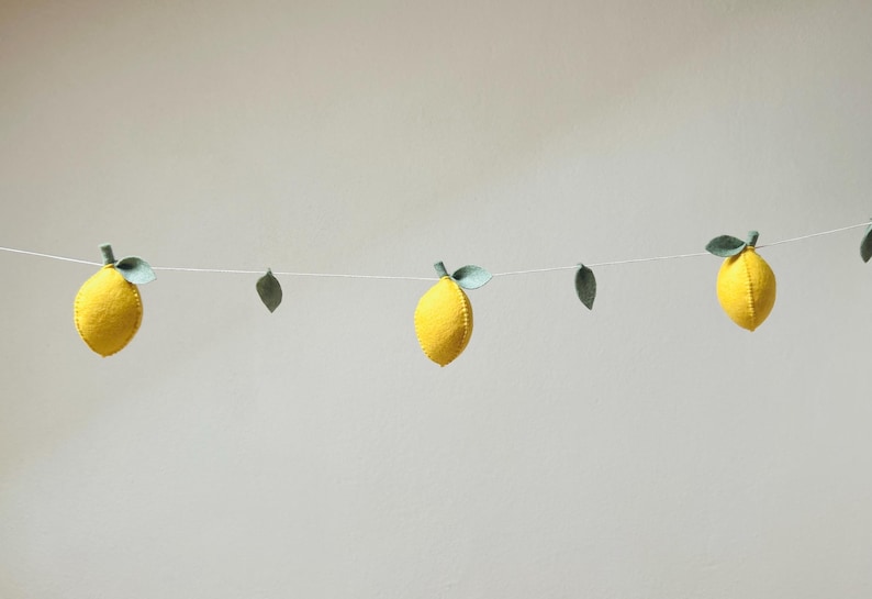 Lemon garland, felt, handmade lemons, Mediterranean decor, lemon decoration image 3