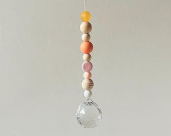 Suncatcher, orange, decoration, birthday gift 4, wooden balls, ceramic beads, silicone beads, suncatcher, decorative window,