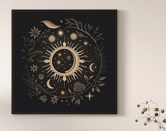 Celestial Sun Moon Printable Wall Art Decorative Cosmic Boho Design ...
