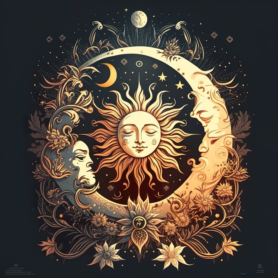 Celestial Sun Moon Printable Wall Art Decorative Cosmic Boho - Etsy