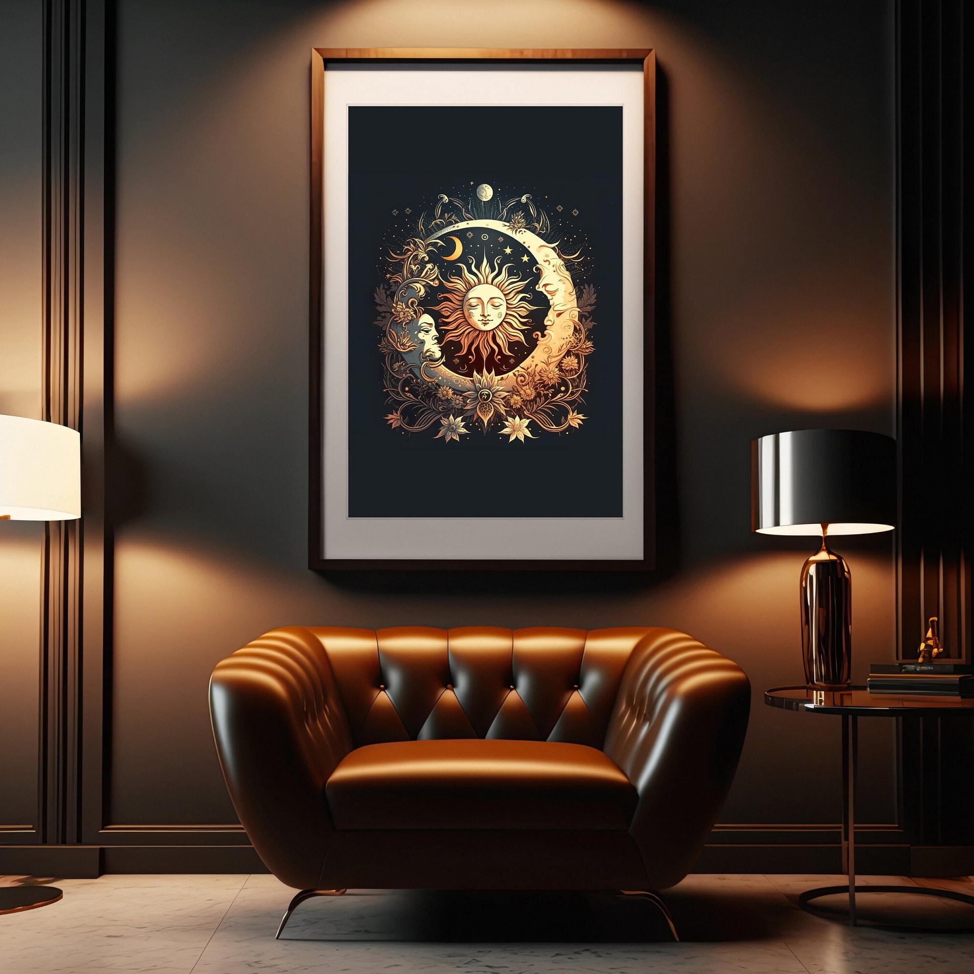 Celestial Sun Moon Printable Wall Art Decorative Cosmic Boho Design ...
