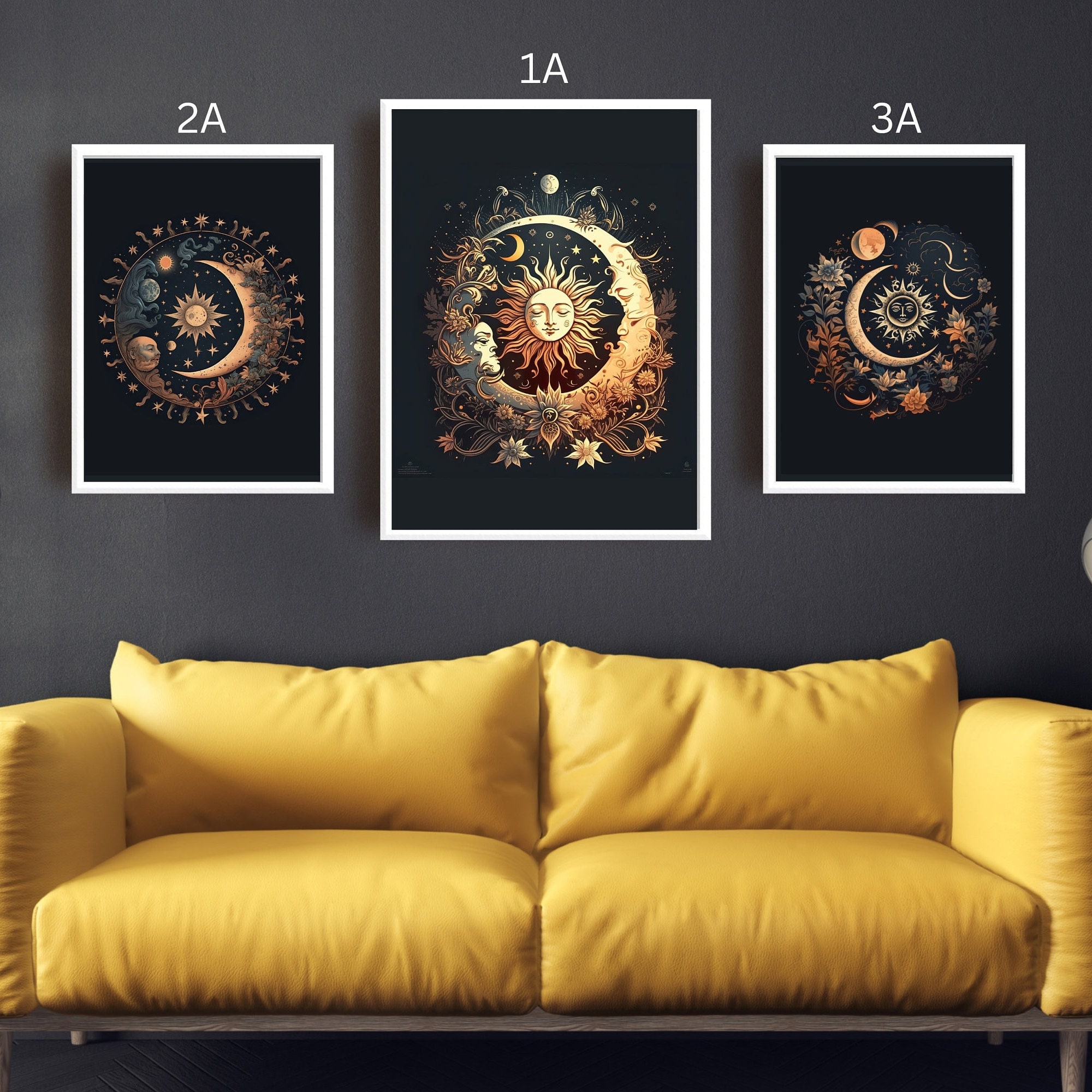 Celestial Sun Moon Printable Wall Art Decorative Cosmic Boho Design ...