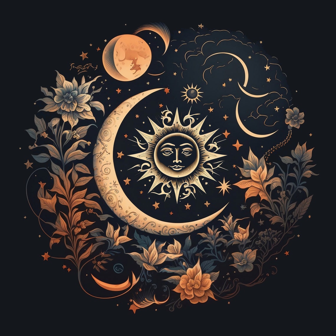 Celestial Sun Moon Printable Wall Art Decorative Cosmic Boho Design ...