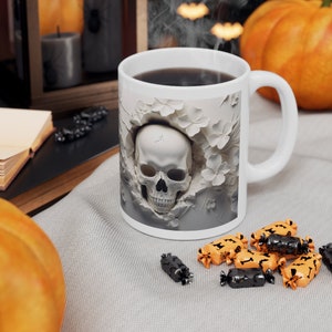 Spooky Skull Halloween Mug - Ceramic Coffee Cup - Fall Harvest Decor - Autumn Drinkware