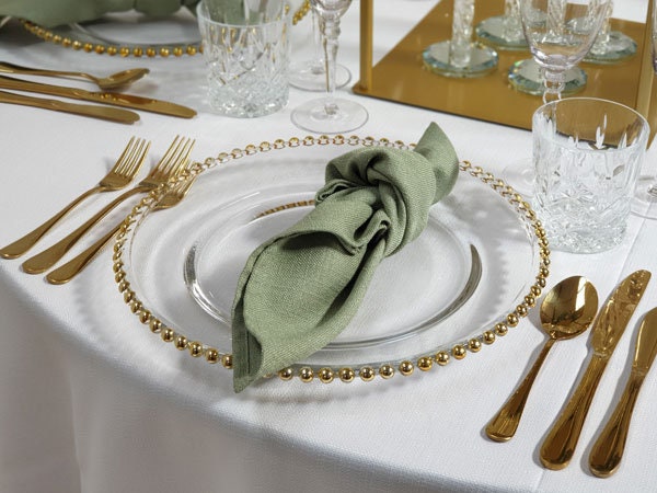 Pack of 8 Decorative Gold Rim Charger Plate Large Pearl Beaded