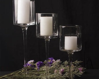 3 Set Tall Glass Candle Holder Centerpiece