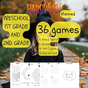 Halloween Activity Pages for Kids | 36 Fun Games – Word Search, Mazes, Sudoku, & Dot to Dot