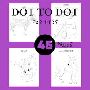 45 Animal Dot to Dot Worksheets – Connect the Dots for Kids –PDF – Instant Download