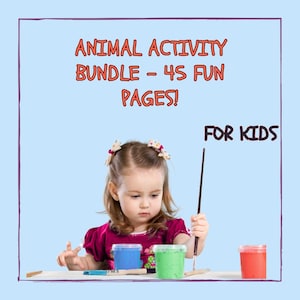 Instant Download Animal Activity Book for Kids - Coloring, Dot to Dot, Puzzles, Mazes for Ages 3-7