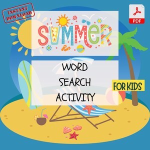 Summer Word Search Set, Word Puzzle Activity for Kids, PDF, 6 Pages
