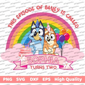 Customizable Blue Dog Birthday Shirt PNG – Girl Cartoon Tee Design with Name & Age – Blue Dog Party Shirt for Girls – Digital Download