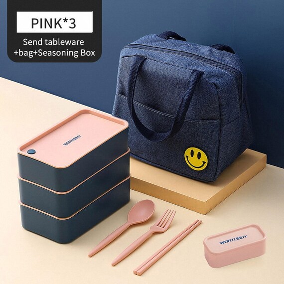 Lunch Bags Kid's Lunch Box With Spoon and Fork Set Thermal Food Door Bag  Compartments Microwave Heating Lunchbox School Child 
