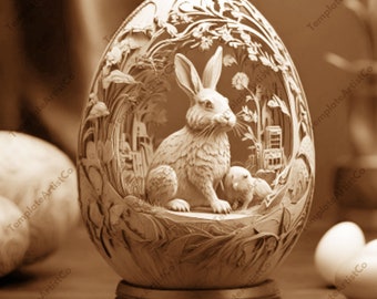 Laser Burn PNG, 3D Illusion, Lightburn File, Glowforge Laser Burn PNG, xTool Engrave File, Wood Engraving Laser Ready Easter Bunny and Egg