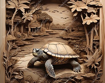 Turtle Laser Burn Engrave PNG, Co2 Laser Wood Engraving Lightburn File, Glowforge Laser Burn PNG 3D Illusion, Engraving Laser Ready V12