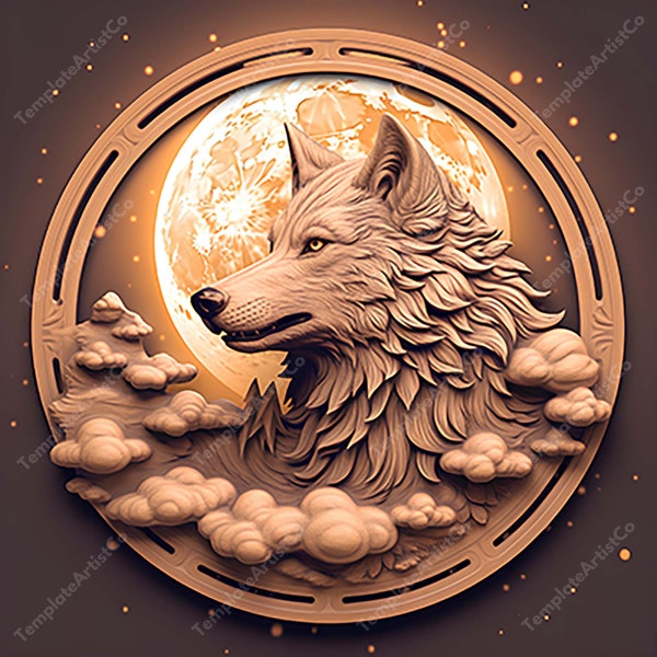 Laser Engrave File, Wood Engraving 3D Illusions, Lightburn File, Glowforge, Laser Burn PNG, Wolf Engraving Laser Ready Digital Design