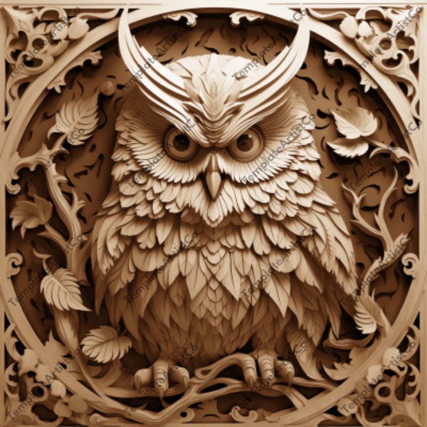 Owl Laser Engrave File, Wood Engraving 3D Illusion, Lightburn File, Glowforge, Laser Burn PNG, Laser Ready Engraving, Halloween V3