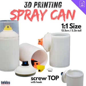 Könnte beinhalten: Weißes Spraydosen-3D-Druckmodell, Größe 1:1, 13,5 cm hoch, mit Schraubverschluss und Haken. 3D-Druckdatei.