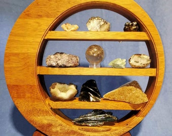 Hardwood Moon Shelf storage Rack for Crystals, 4 shelf 40cm for herbs, tools, collectibles or witchy trinkets.
