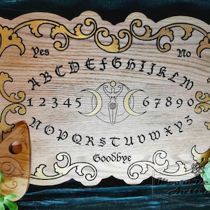 Gothic Style Goddess Triple Moon Spirit Board, Alpha Numeric Talking Board deeply engraved ouija Board