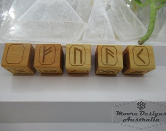 Elder Futhark Rune Dice, Solid Huon Pine, Wood Rune Dice. Viking Rune Dice