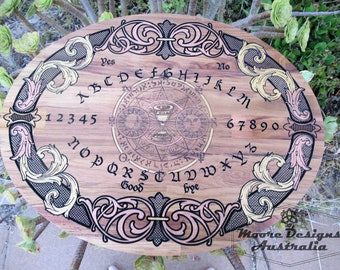 Baroque Teak Spirit Board with Planchette, Laser Etched Talking Board