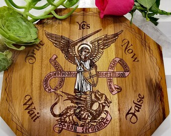 Archangel Michael, Octagonal Pendulum Board, Divination Dowsing Spiritual Solid Hardwood Advanced Layout