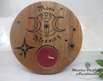 Triple Moon Goddess Tealight Candle Holder, Pagan Altar Decor