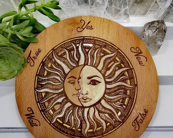 Sun Moon Advanced Pendulum Board, Divination, Dowsing, Spiritual,  Solid Hardwood, Advanced Layout, Sun Moon,