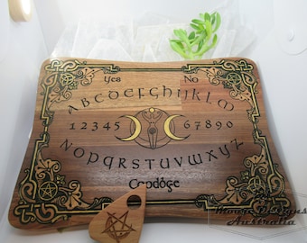 Art Nouveau Goddess Triple Moon Spirit Board, Alpha Numeric Talking Board deeply engraved.