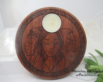 Triple Goddess Tealight Holder, Pagan Altar Decor