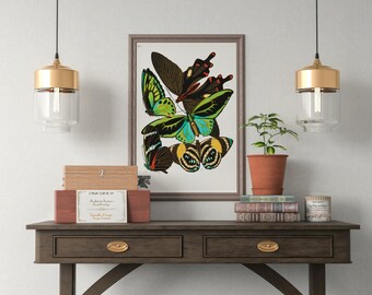Set of 5 Wall Art. Butterflies. Printable wall art. Art Nouveau. Art Deco. Printable art. Vintage design. Home decor. Living room.