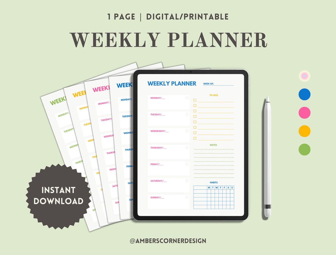 Minimalist Undated Weekly Planner Digital and Printable - Etsy