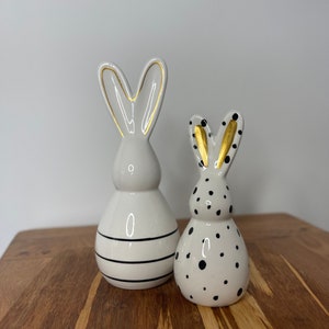 White Ceramic Spotted & Striped Bunny Rabbit
