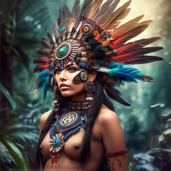 Beautiful Aztec Queen Woman no.15//Premium Digital Product Ai Clip Art Wall Paper Portraits Print Top Best Seller Download Home Decor