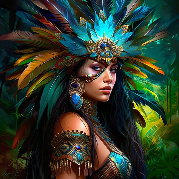 Beautiful Aztec Queen Woman no.16//Premium Digital Product Ai Clip Art Wall Paper Ritratti Stampa Top Best Seller Scarica Home Decor